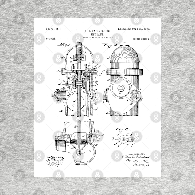 Fire Fighter Patent - Fire Hydrant Art - Black And White by patentpress